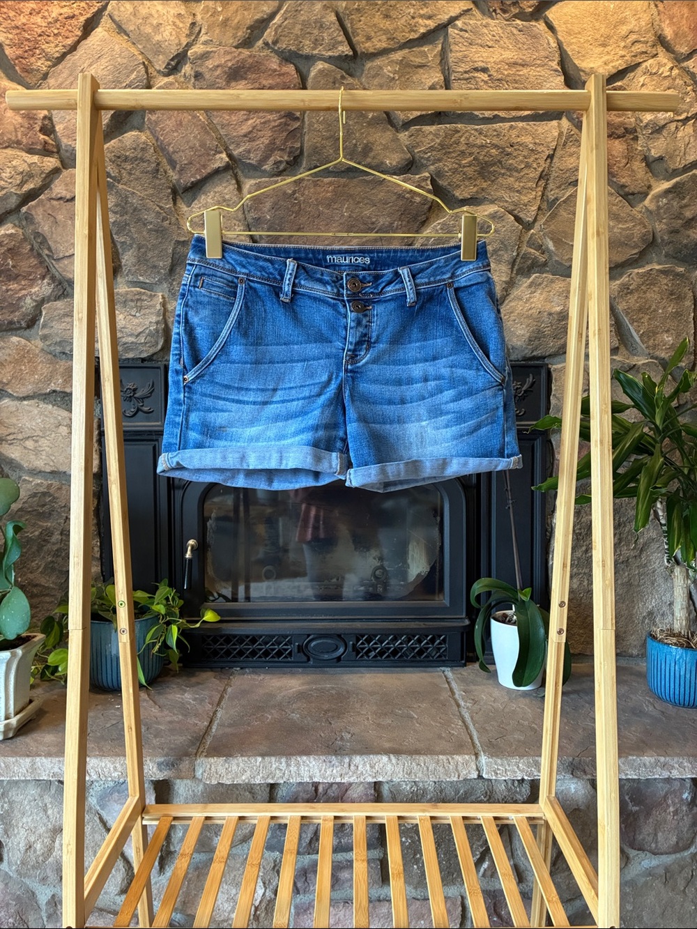 Maurices Medium Blue Rolled-Hem Denim Shorts